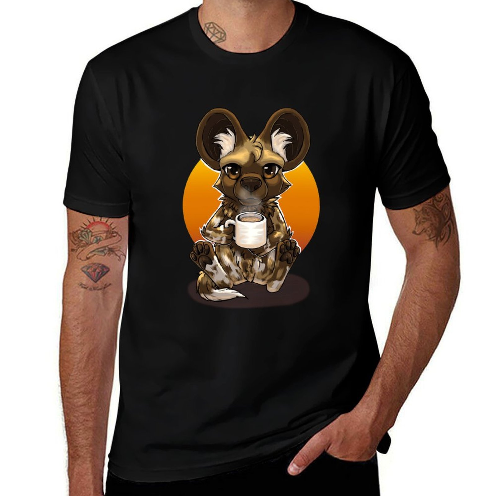 Coffee Tea Or - Kaos Pria Motif Anjing Liar Afrika