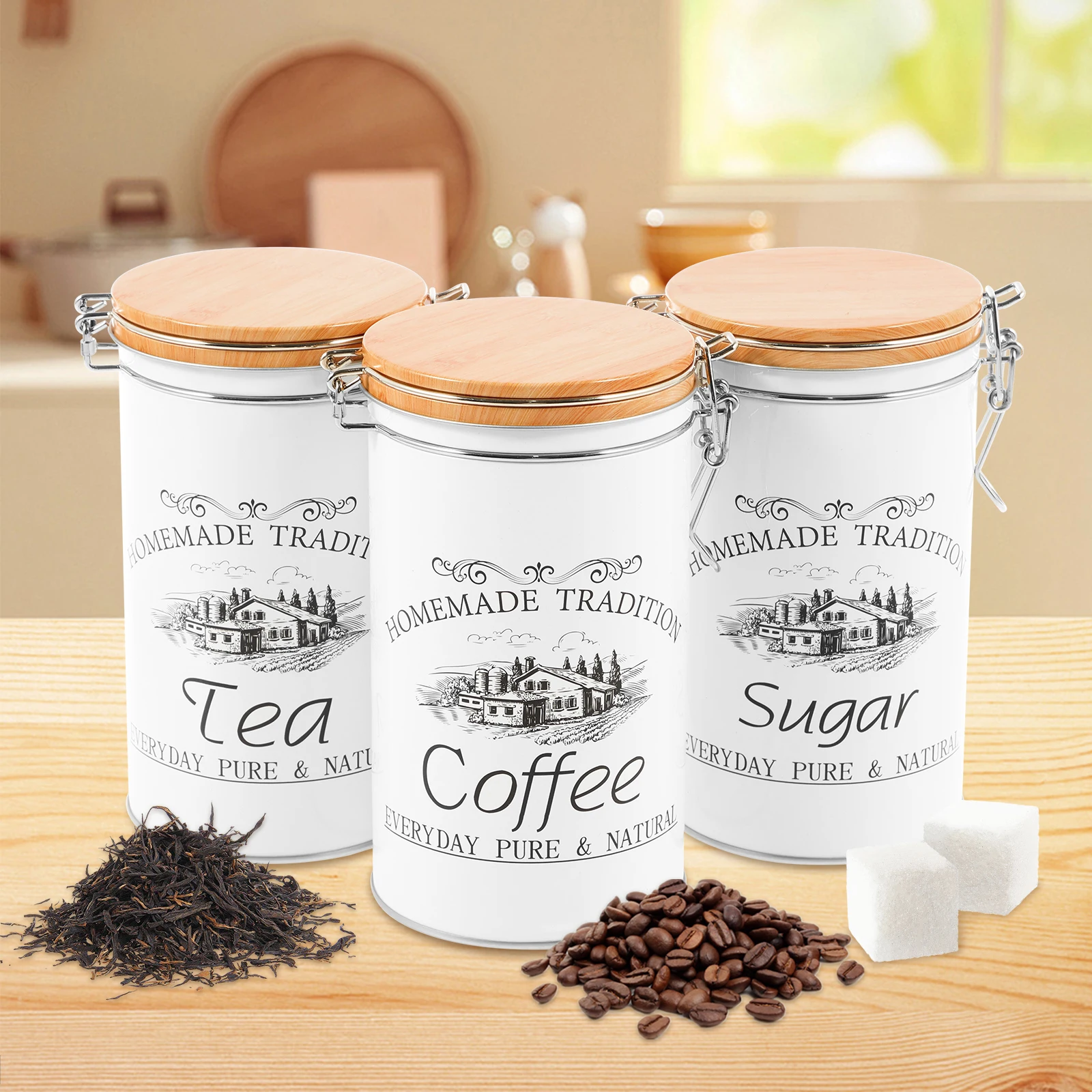 Coffee Tea And Sugar Canisters - 3 Buah/Set Wadah Teh Kopi Gula