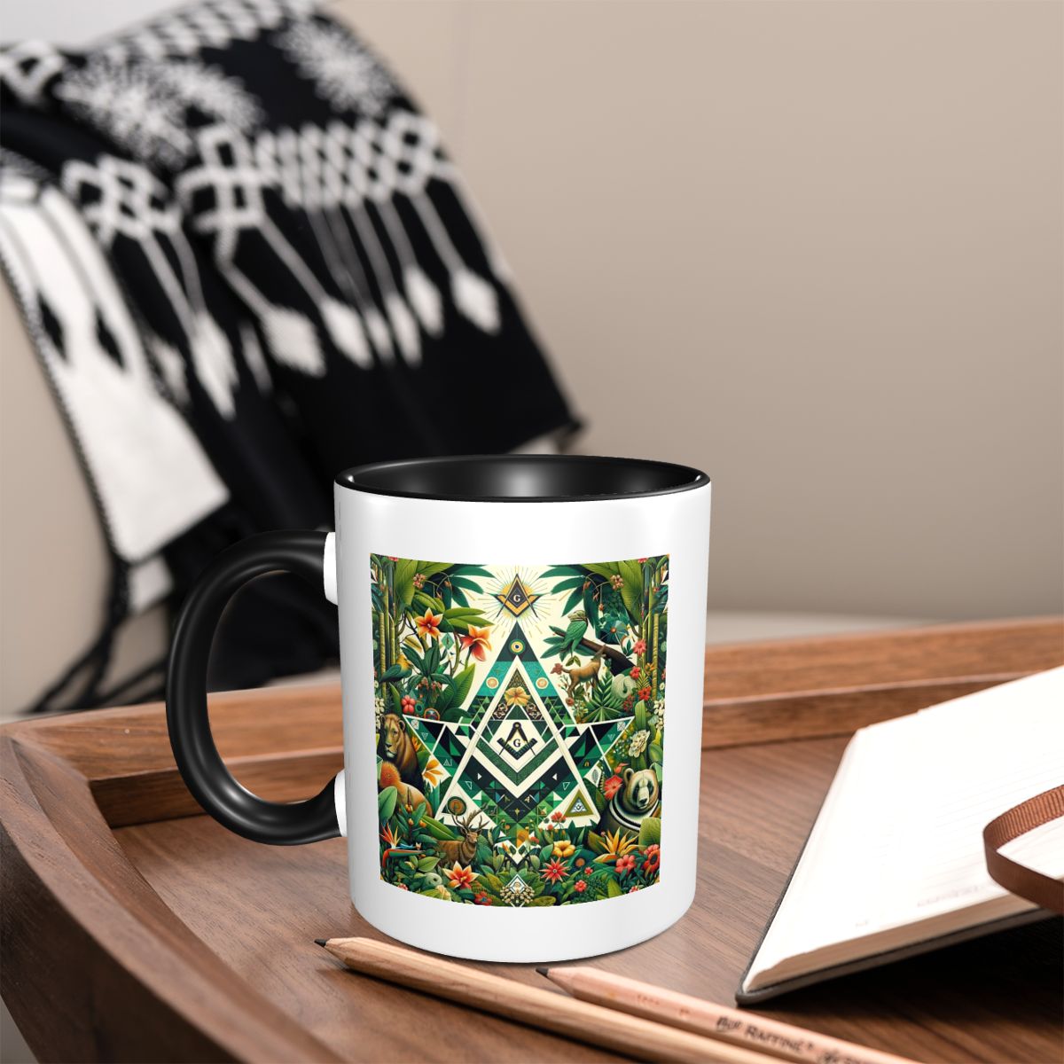 Tea And Coffee Fusion - Mug Keramik Geometric Jungle Masonic Freemason