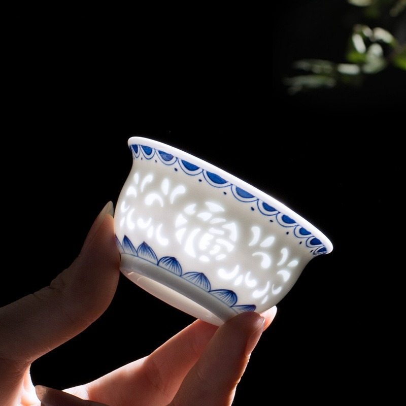 Coffee Tea Set Up - Cangkir Teh Keramik Biru Putih Ukiran