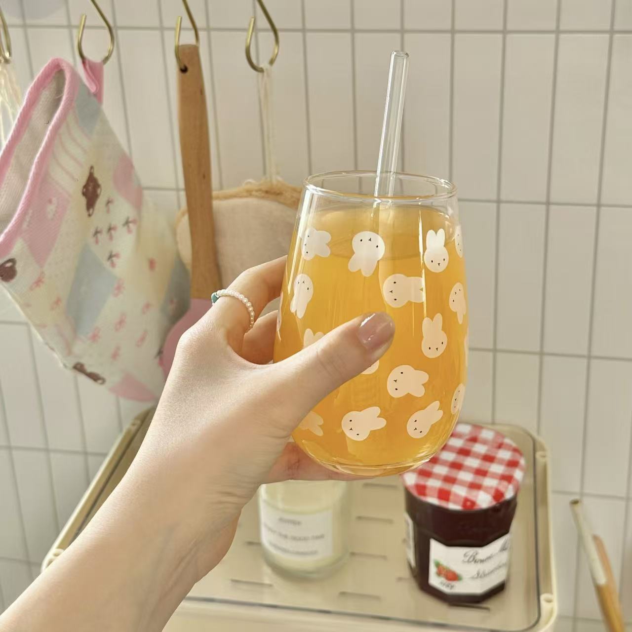 Gelas Kaca Bermotif Kelinci Mi - Coffee Tea Drinks ulasan dan harga