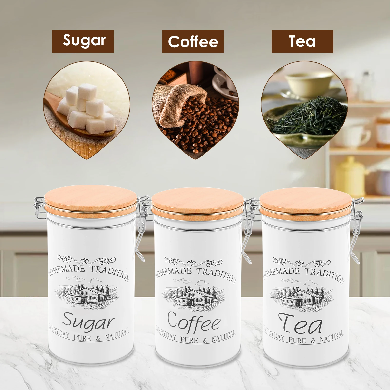 3 Buah/Set Wadah Teh Kopi Gula - Coffee Tea And Sugar Canisters ulasan dan harga