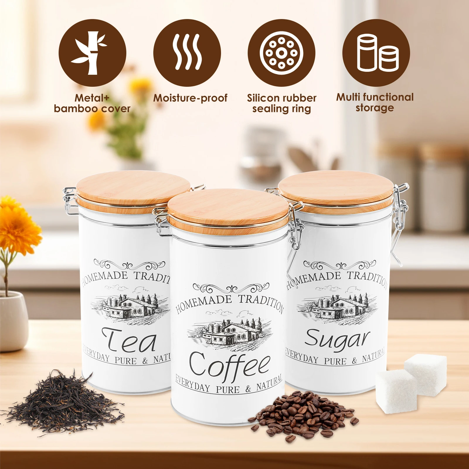 3 Buah/Set Wadah Teh Kopi Gula - Coffee Tea And Sugar Canisters ulasan dan harga
