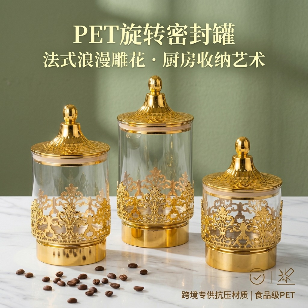 Kaleng Putar Berlapis Emas Tra - Coffee Tea And Sugar Canisters ulasan dan harga